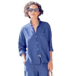 Chico's Chambray Blue Linen Button Down Shirt Size Small Chico’s Size 0